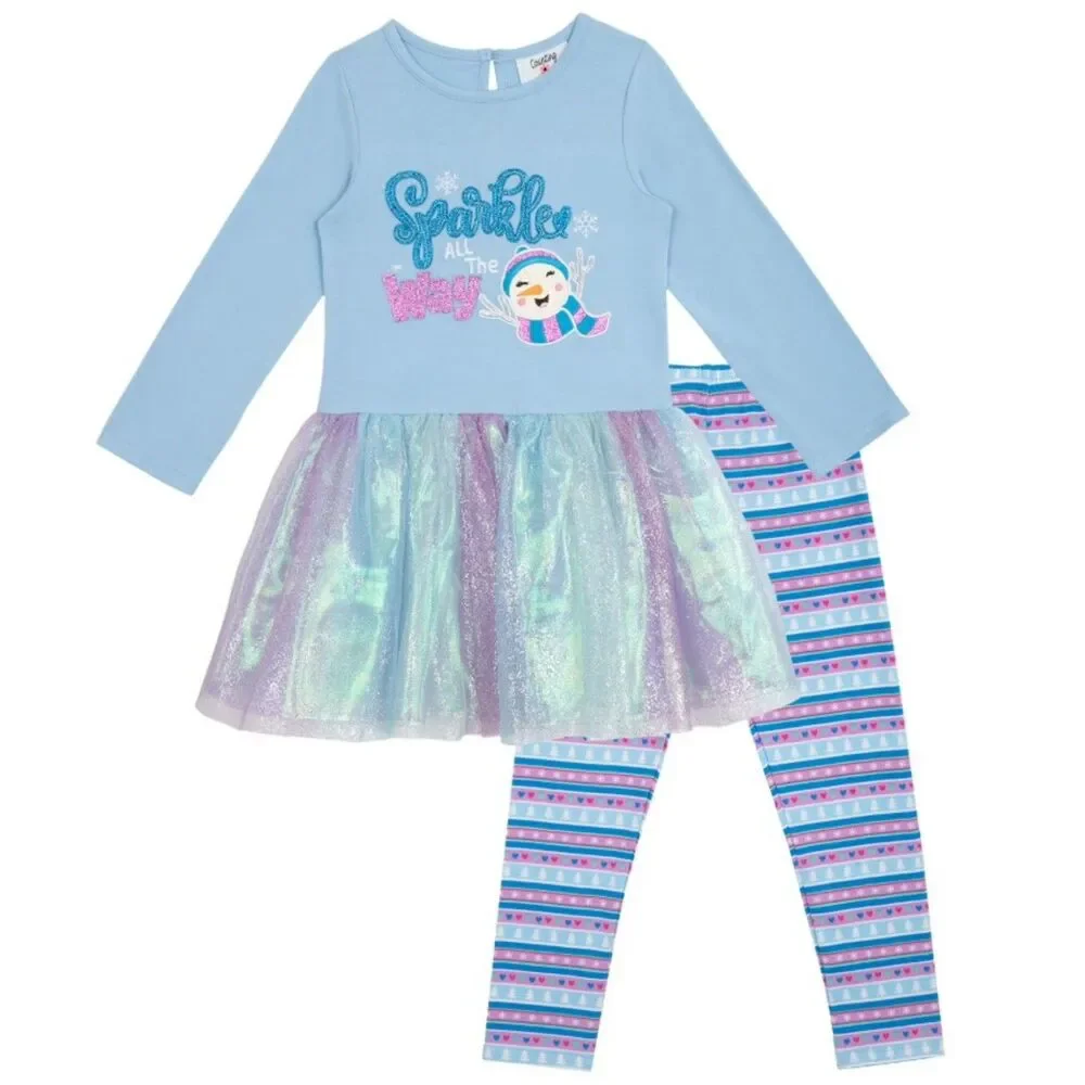 NEW Girls Sz 2 Toddler SPARKLE ALL THE WAY Snowman Christmas Holiday 2 Pc Outfit